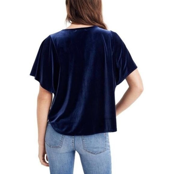 MADEWELL Velvet Butterfly flutter sleeve Blouse in Blue XXS - Picture 3 of 4